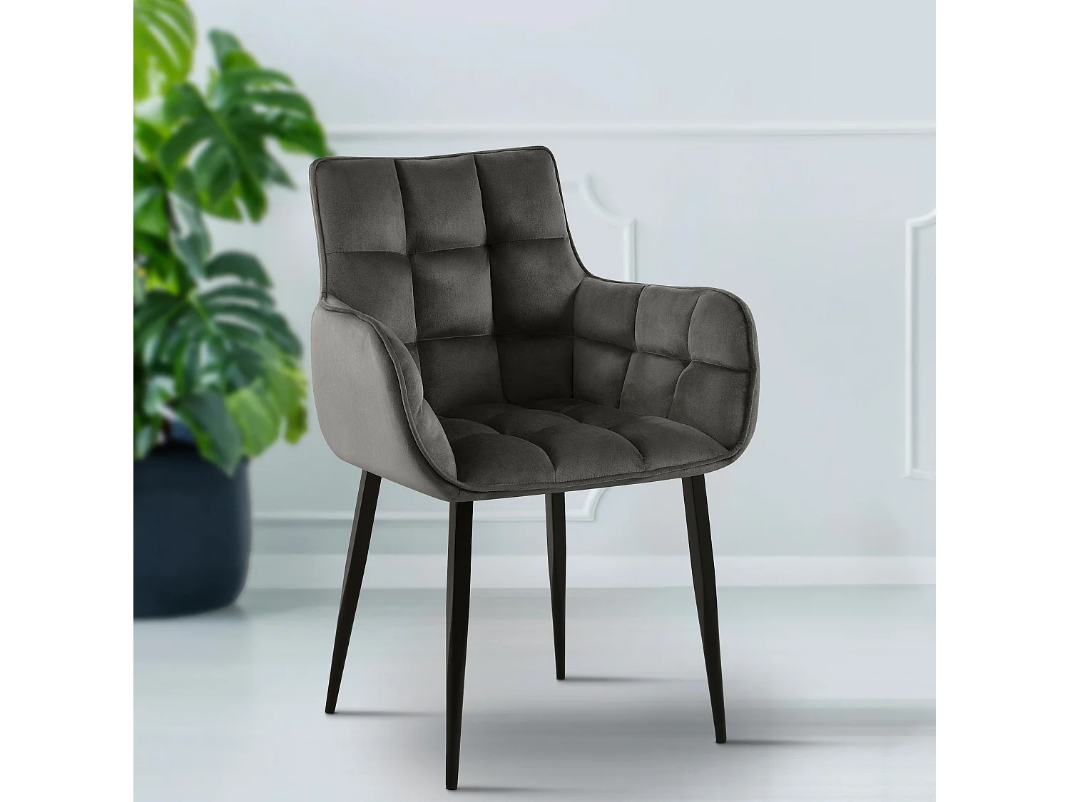 chaises avec accoudoirs - Velours - Anthracite - Tirana