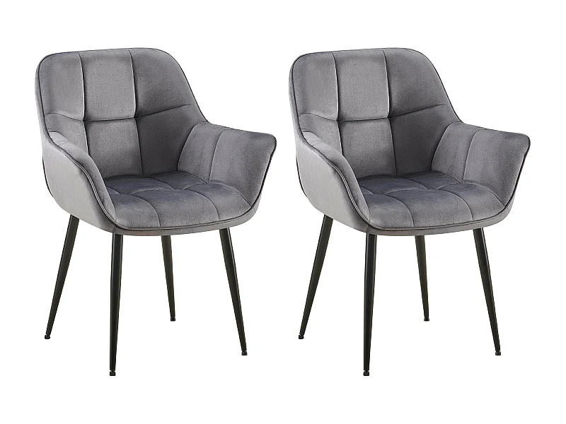 Lot de 2  chaises avec accoudoirs - Velours - Gris foncé - Roseville
