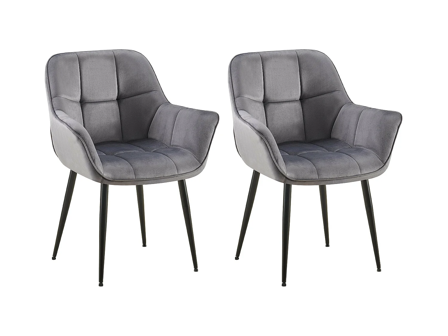Lot de 2  chaises avec accoudoirs - Velours - Gris foncé - Roseville