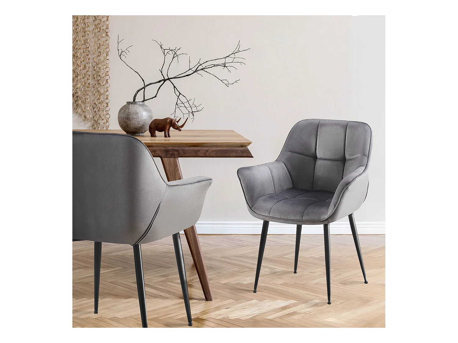 Lot de 2  chaises avec accoudoirs - Velours - Gris foncé - Roseville