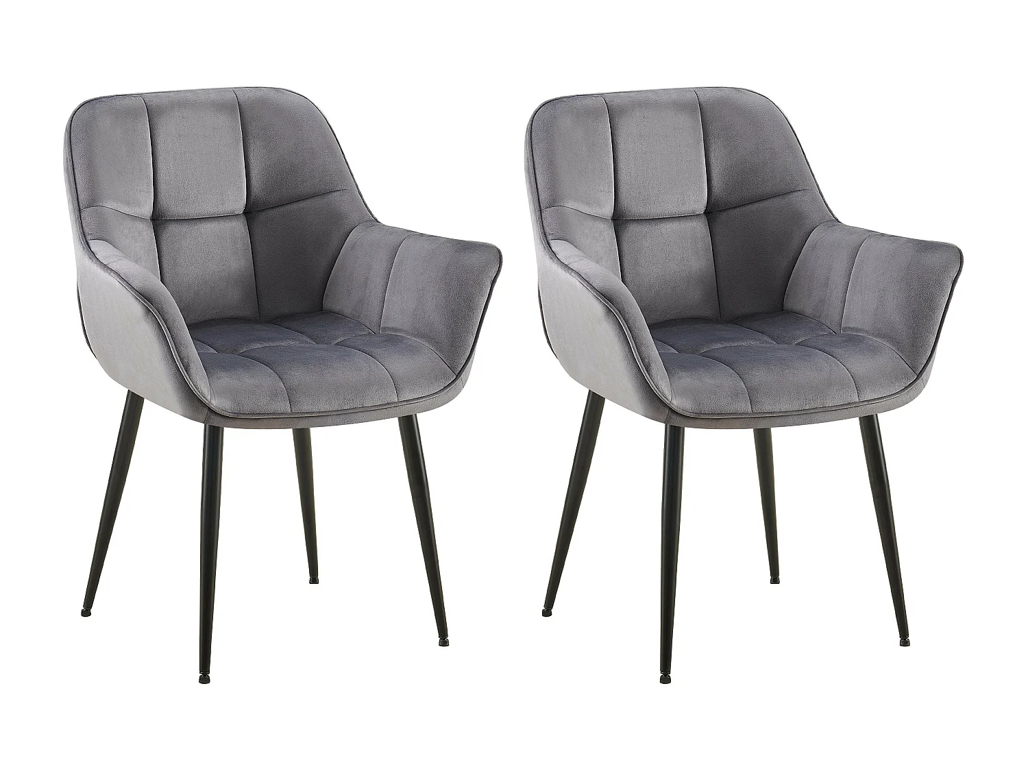 Lot de 2  chaises avec accoudoirs - Velours - Gris foncé - Roseville