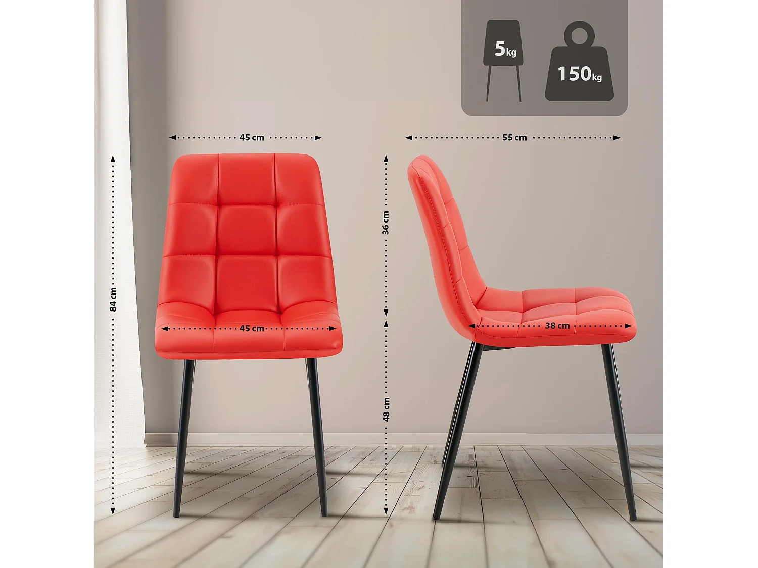 chaise salle à manger - Similicuir - Rouge - Antibes