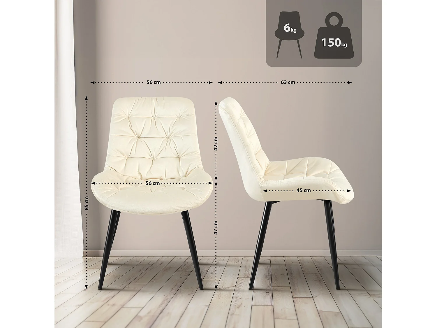 chaise salle à manger - Velours - Crème - Rossford