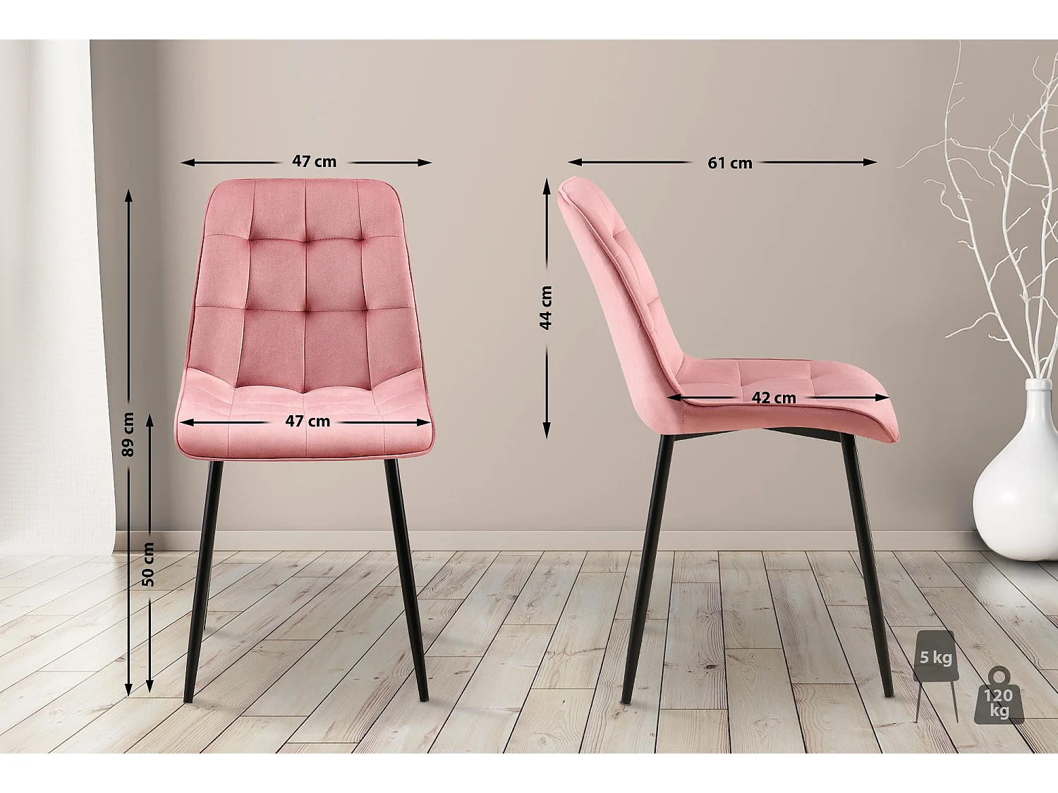 chaise salle à manger - Velours - Rose - Gifford