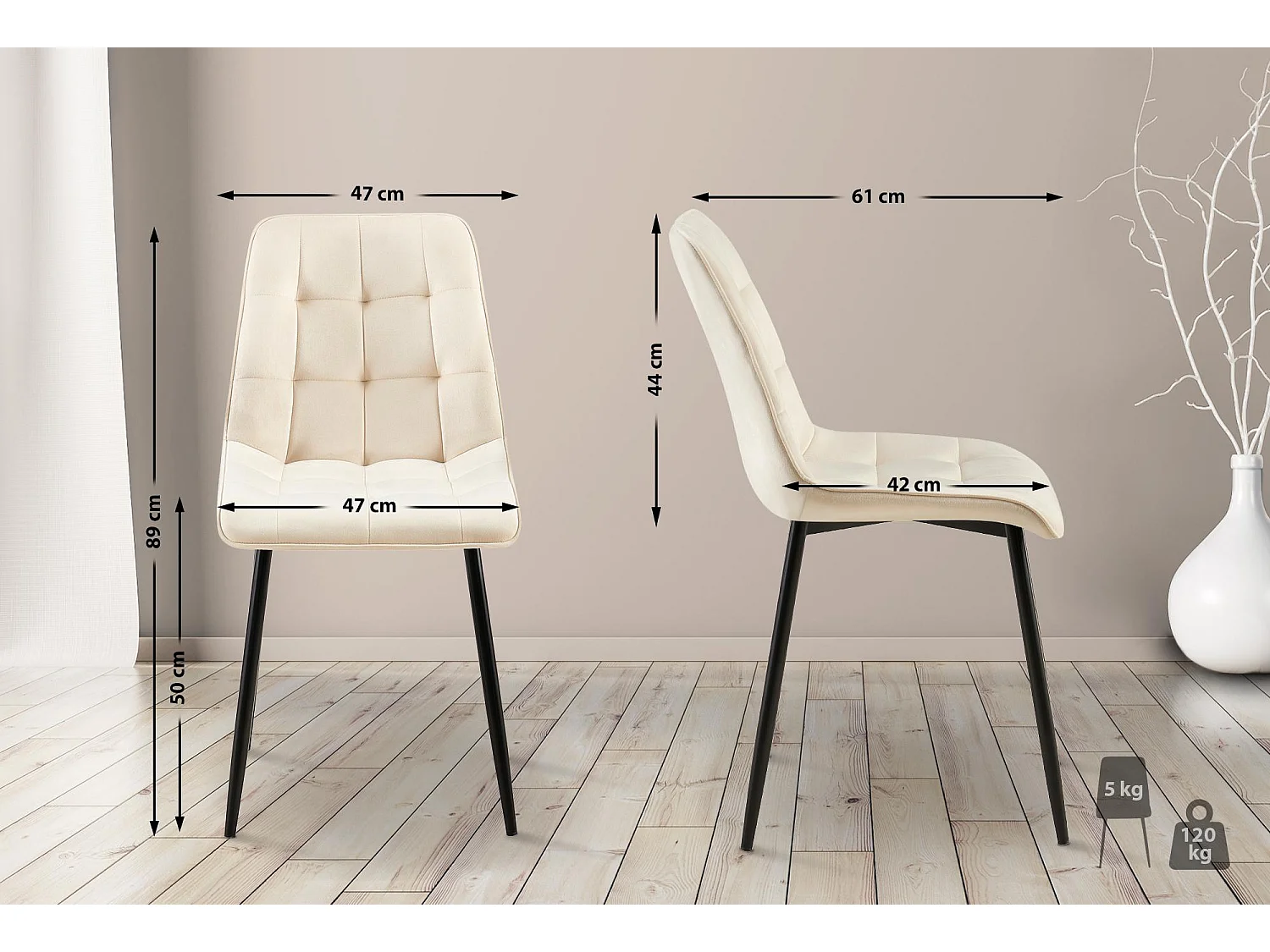 chaise salle à manger - Velours - Crème - Gifford