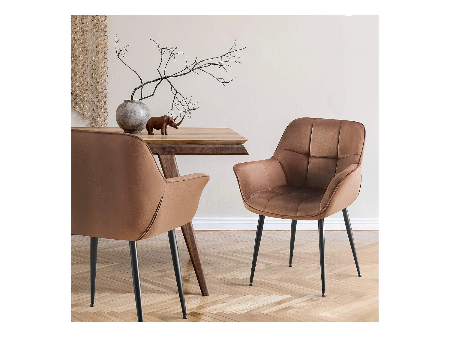 chaises avec accoudoirs - Velours - Marron - Roseville