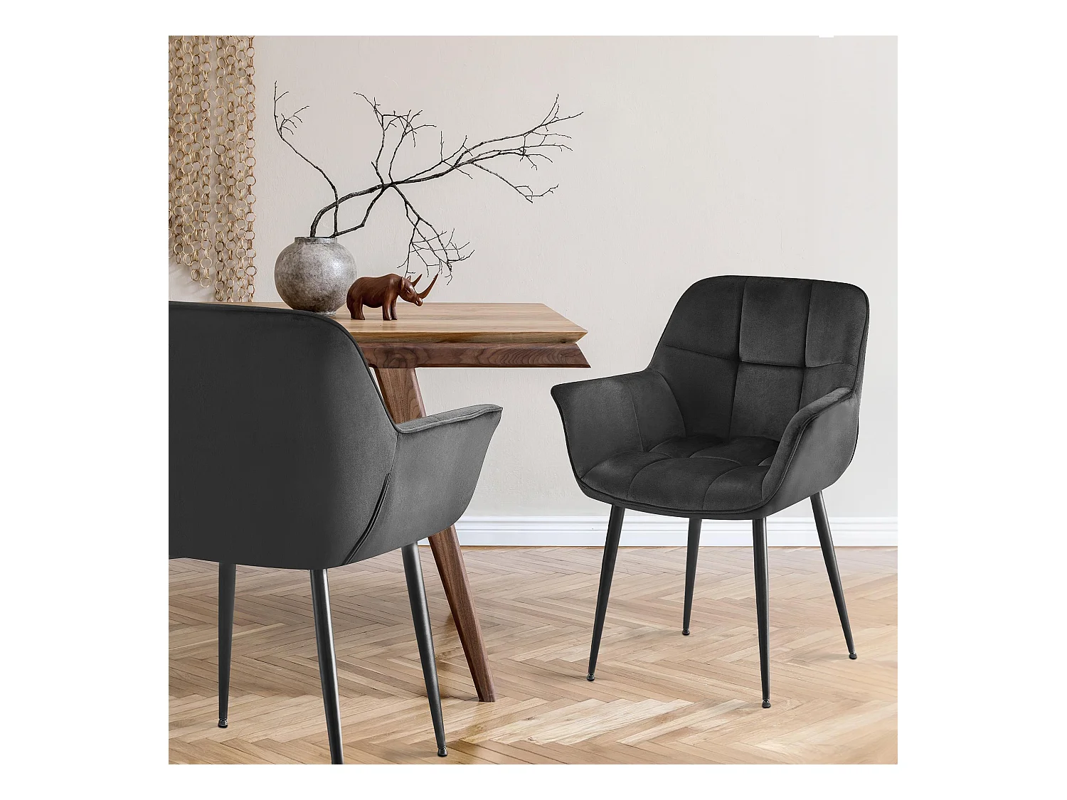 chaises avec accoudoirs - Velours - Noir - Roseville