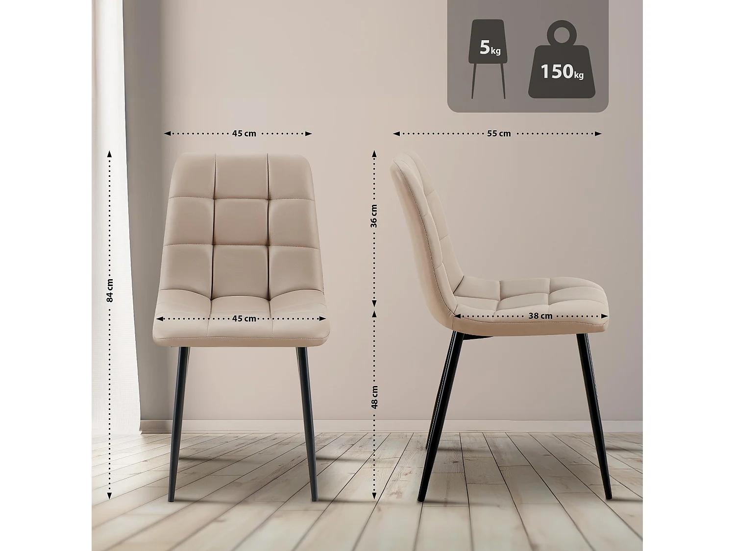 chaise salle à manger - Similicuir - Taupe - Antibes