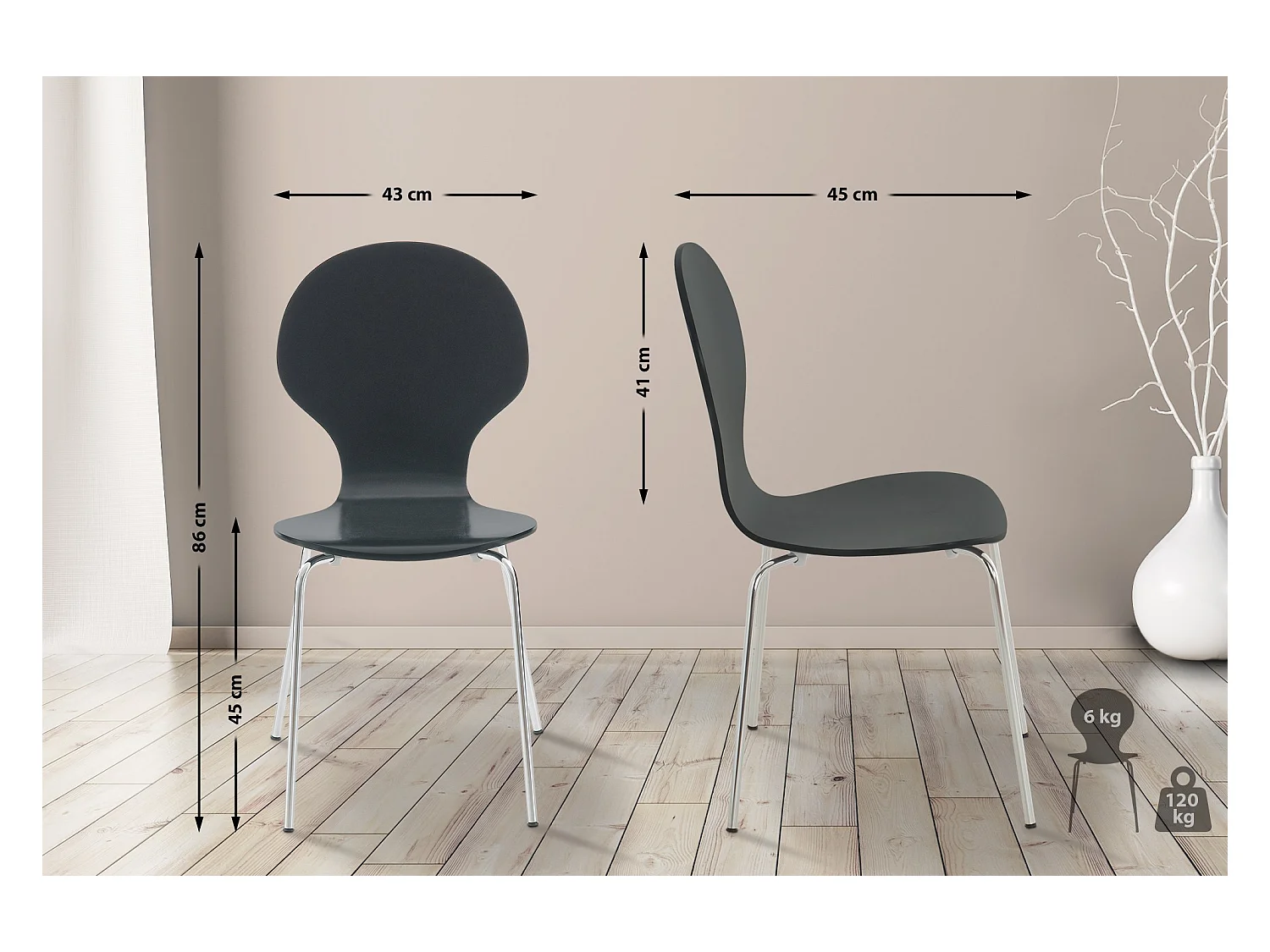 Lot de 16  Chaise de conférence - Bois - Noir - DIEGO