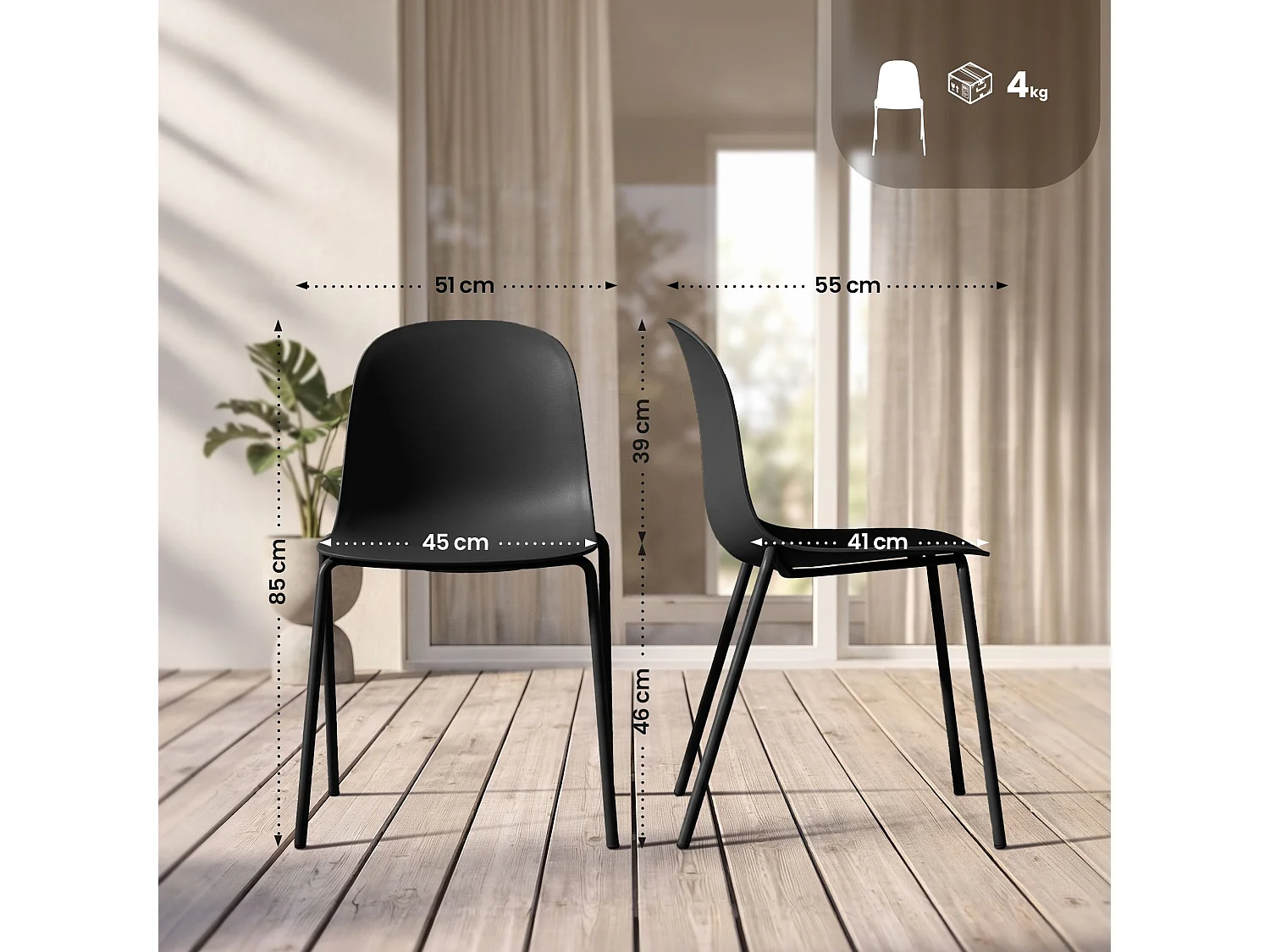 Chaise de conférence - Plastique - Noir - Hardin