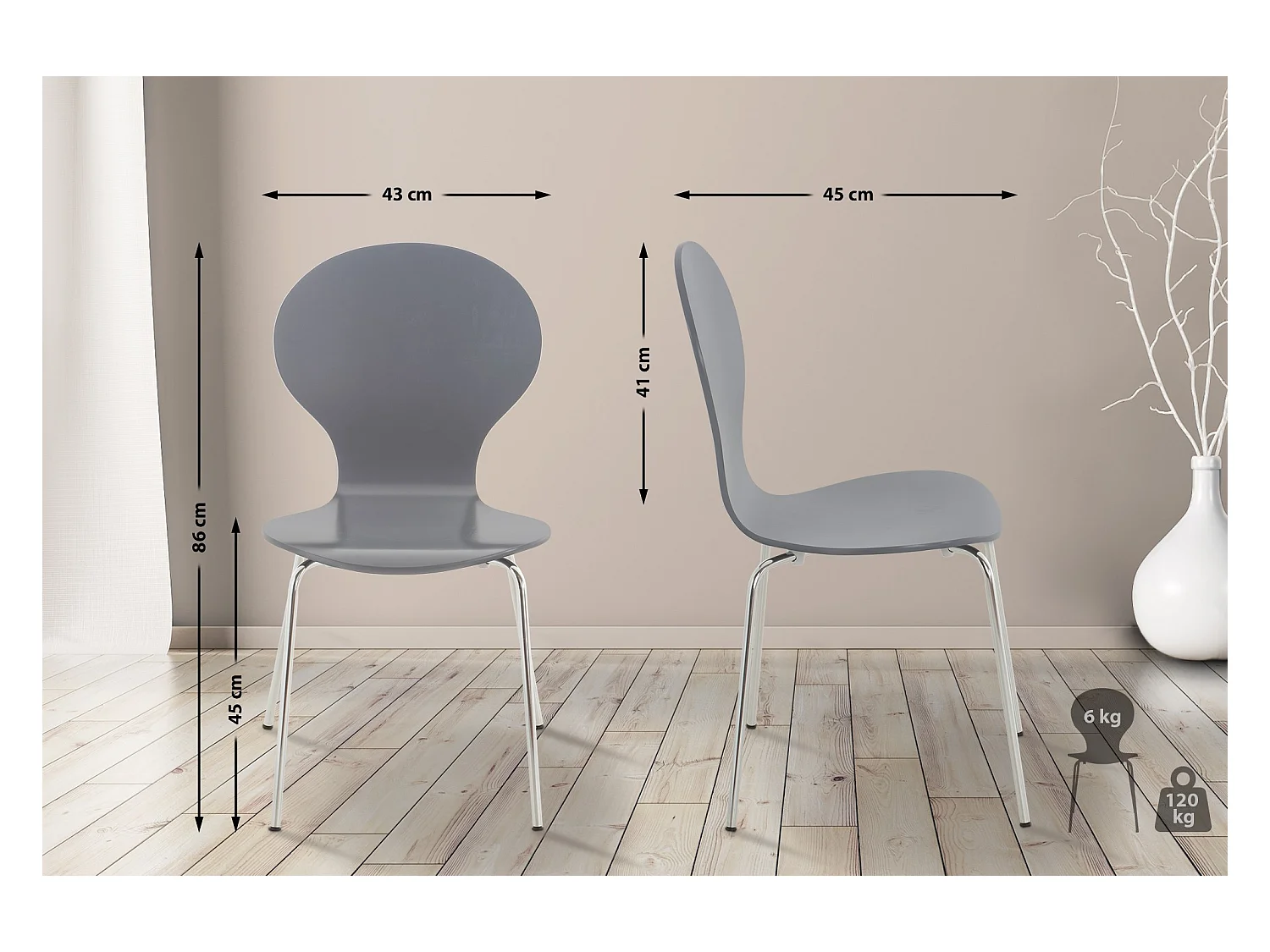 Lot de 16  Chaise de conférence - Bois - Gris - DIEGO