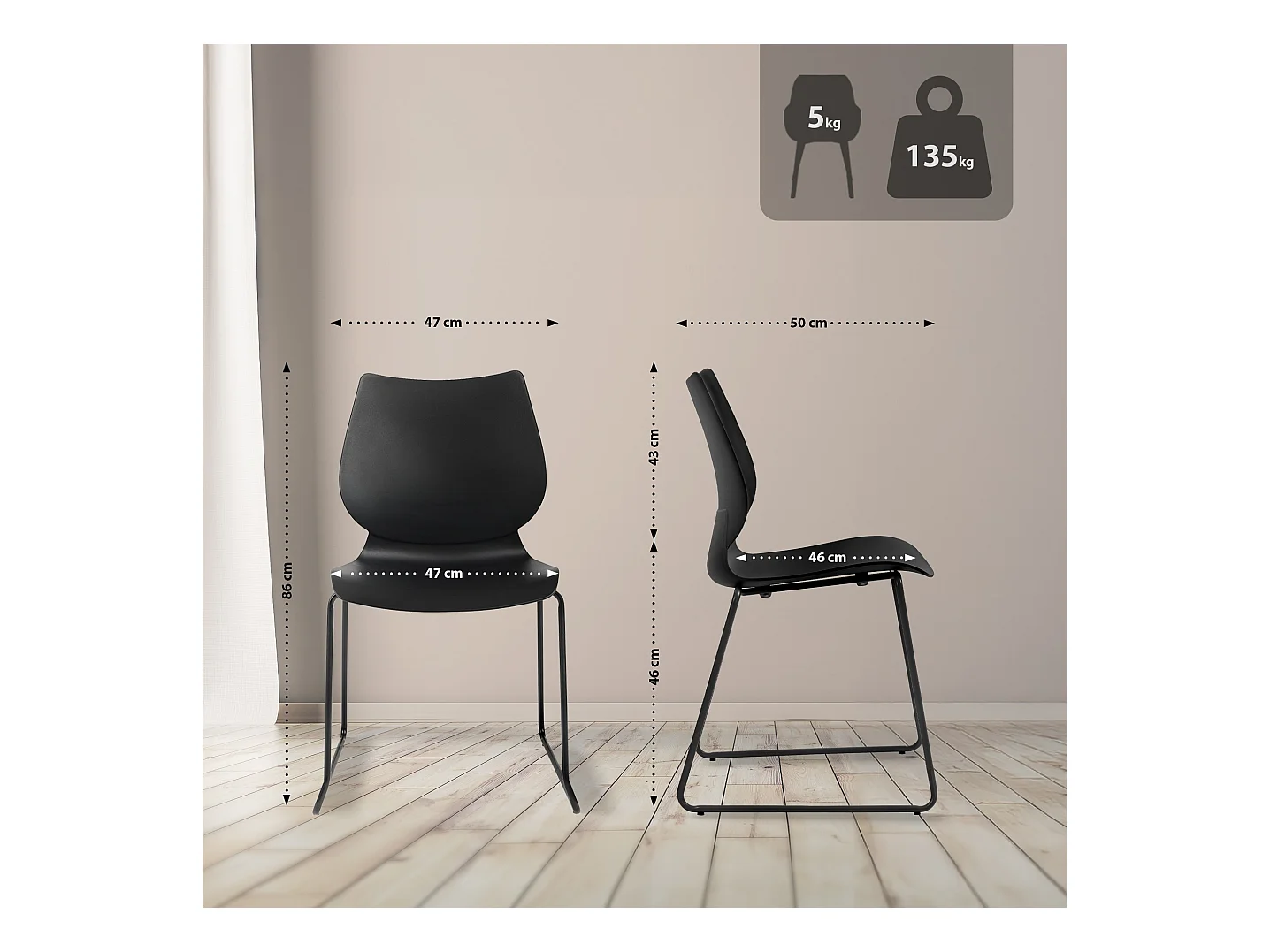 Chaise de conférence - Plastique - Noir - Houma