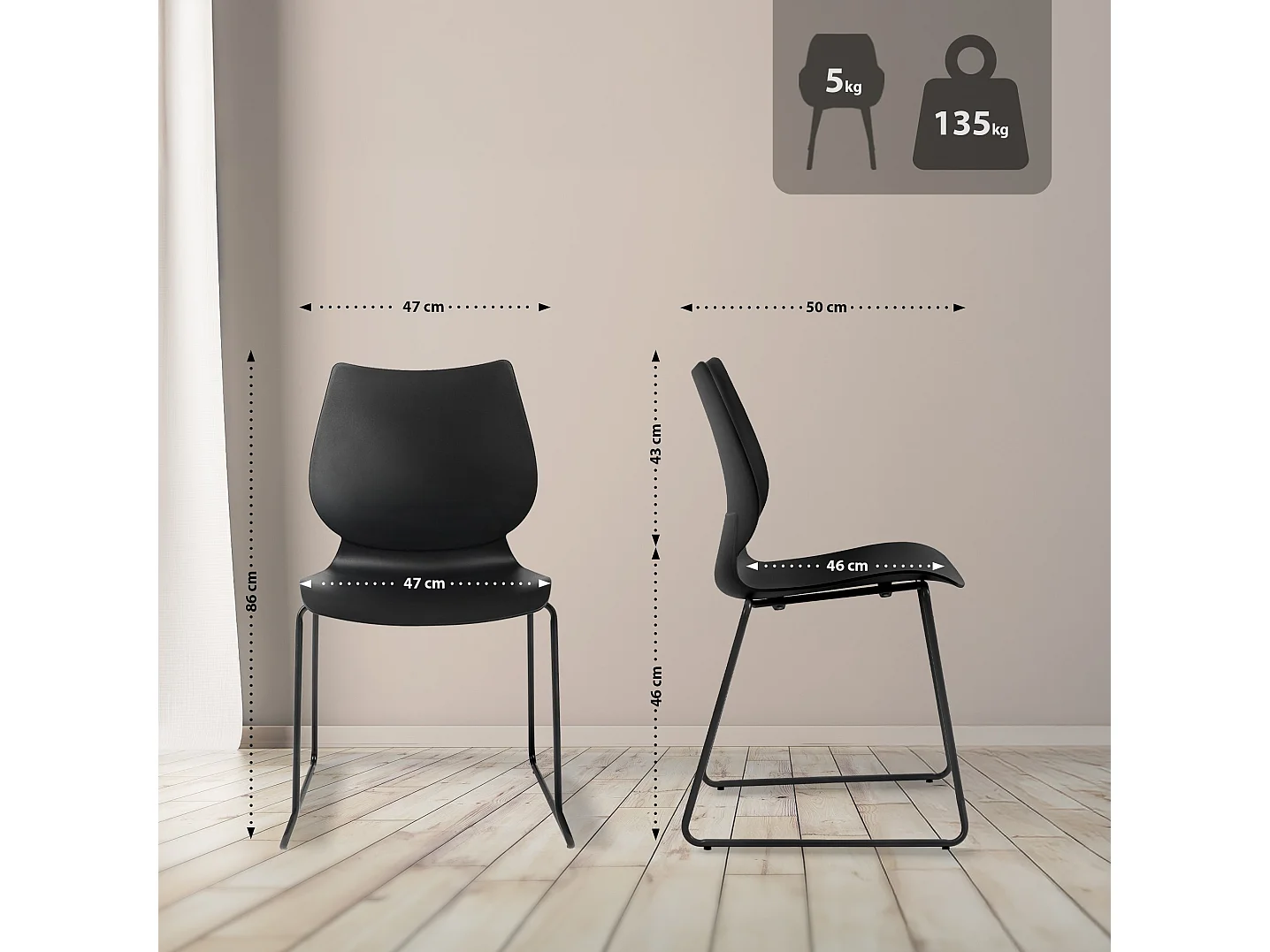 Chaise de conférence - Plastique - Noir - Houma