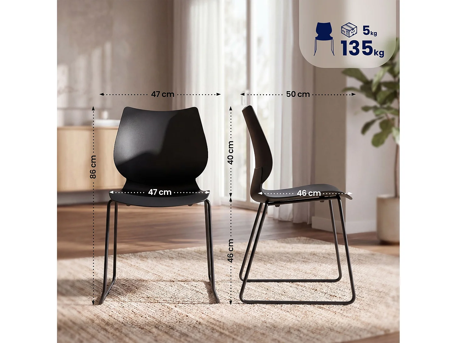 Chaise de conférence - Plastique - Noir - Houma