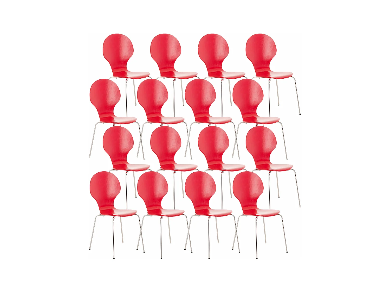 Lot de 16  Chaise de conférence - Bois - Rouge - DIEGO