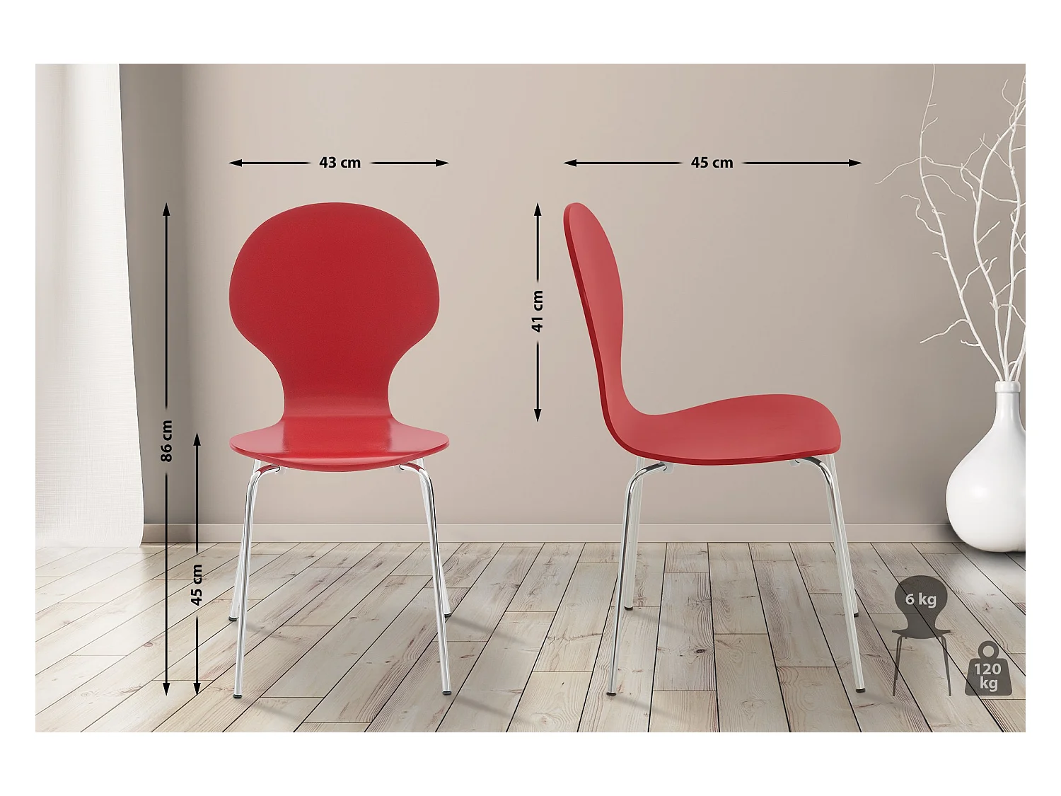 Lot de 16  Chaise de conférence - Bois - Rouge - DIEGO