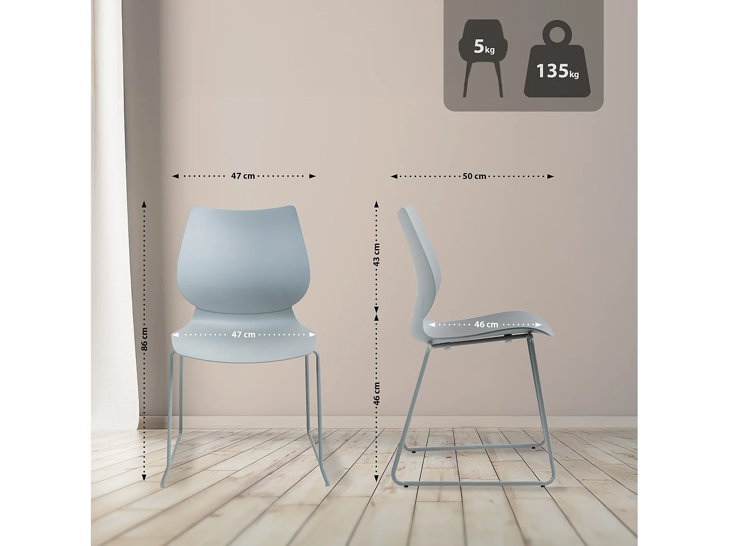 Chaise de conférence - Plastique - Gris - Houma