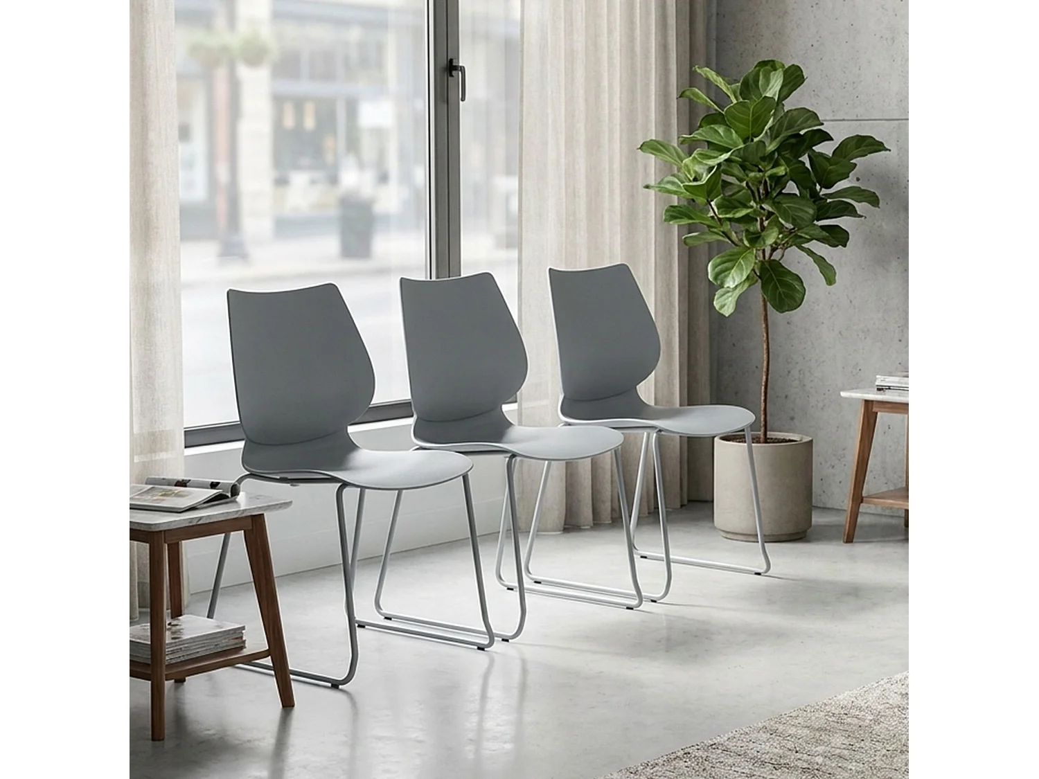 Chaise de conférence - Plastique - Gris - Houma