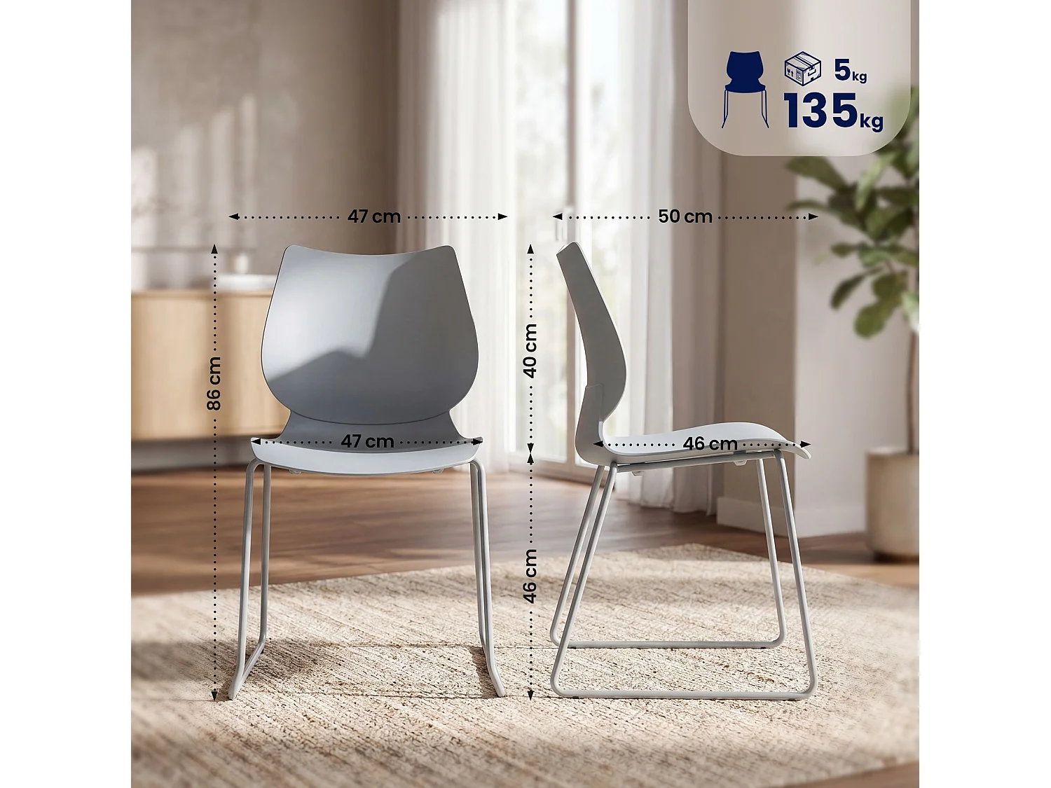Chaise de conférence - Plastique - Gris - Houma