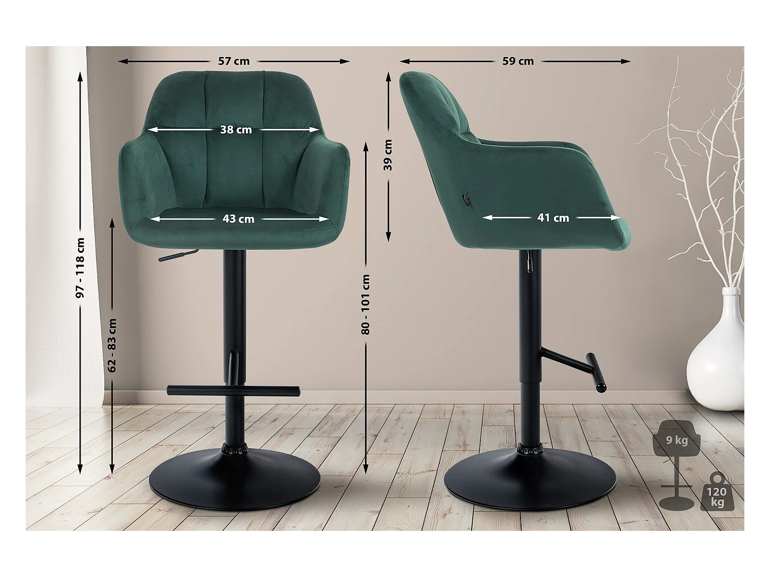 Tabouret de bar - Velours - Vert - Natoma