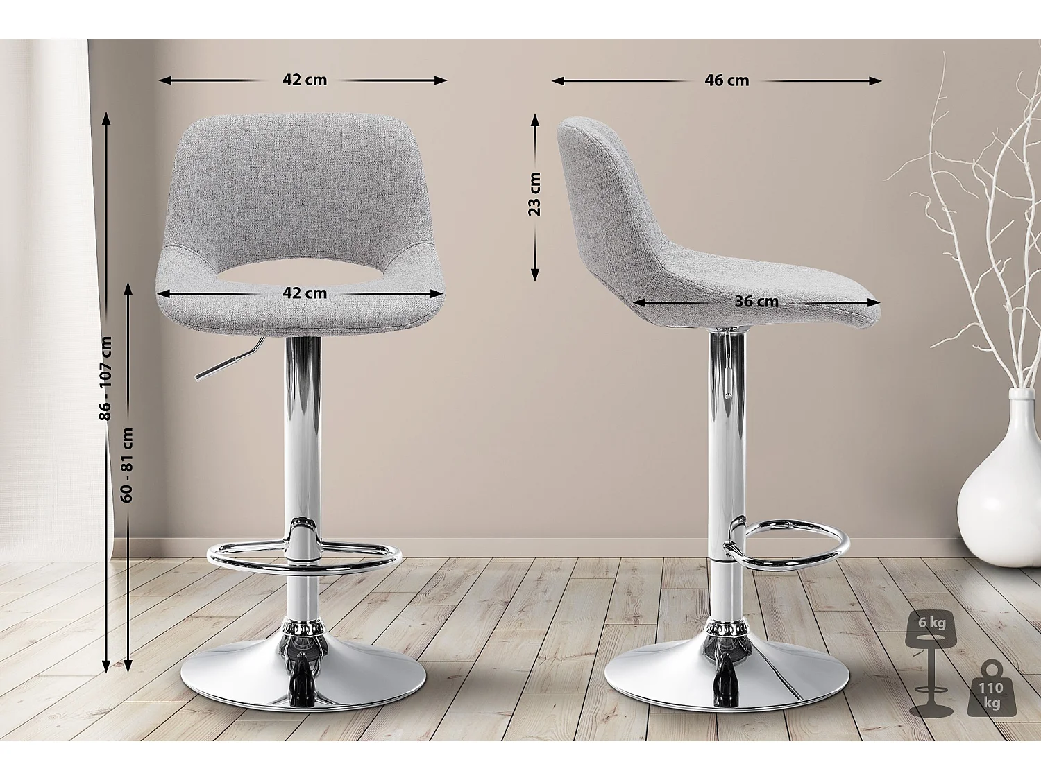 Tabouret de bar - Tissu - Gris clair - Camden