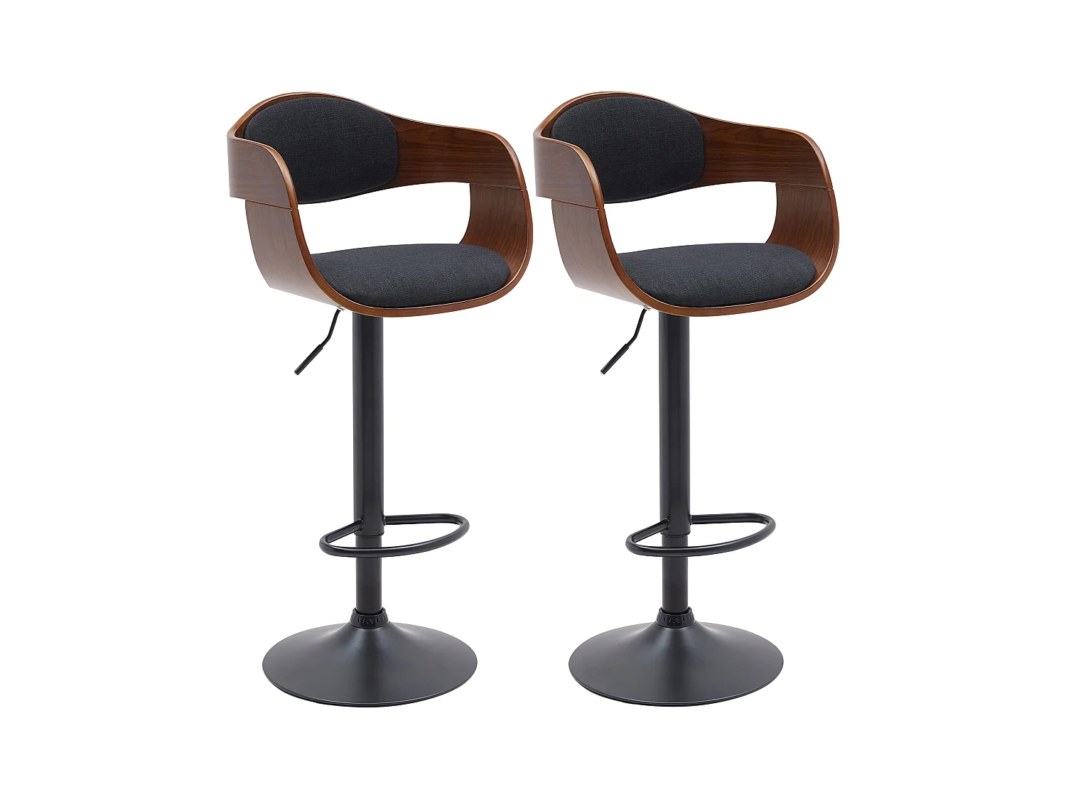 Lot de 2  Tabouret de bar - Tissu - Noyer / Noir - Kingston