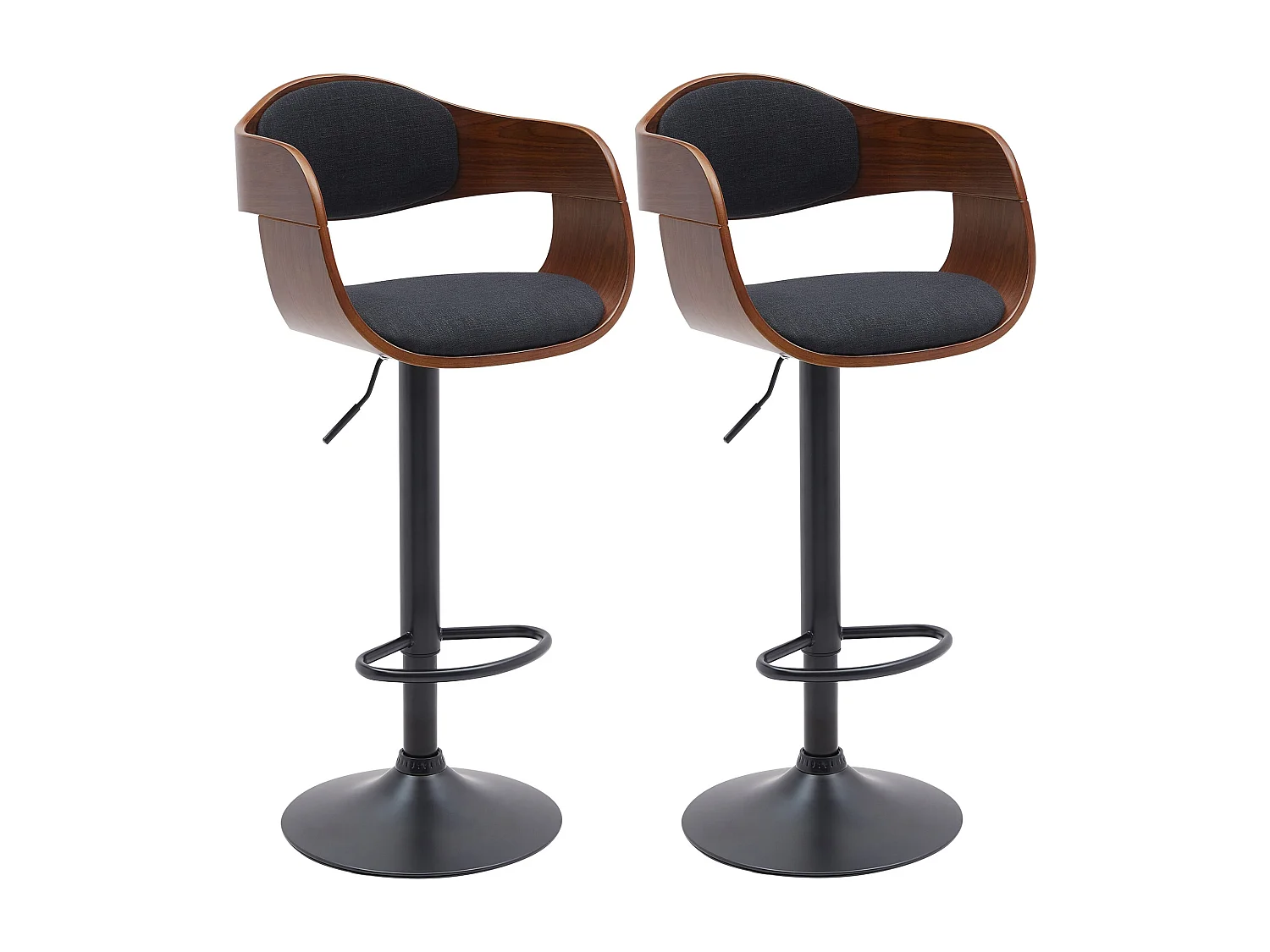 Lot de 2  Tabouret de bar - Tissu - Noyer / Noir - Kingston