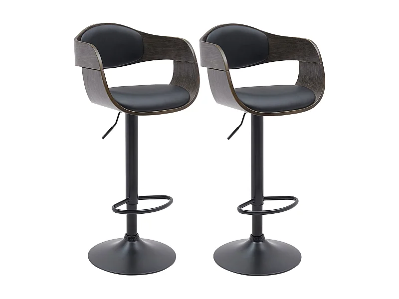 Lot de 2  Tabouret de bar - Similicuir - Noir / Gris - Kingston
