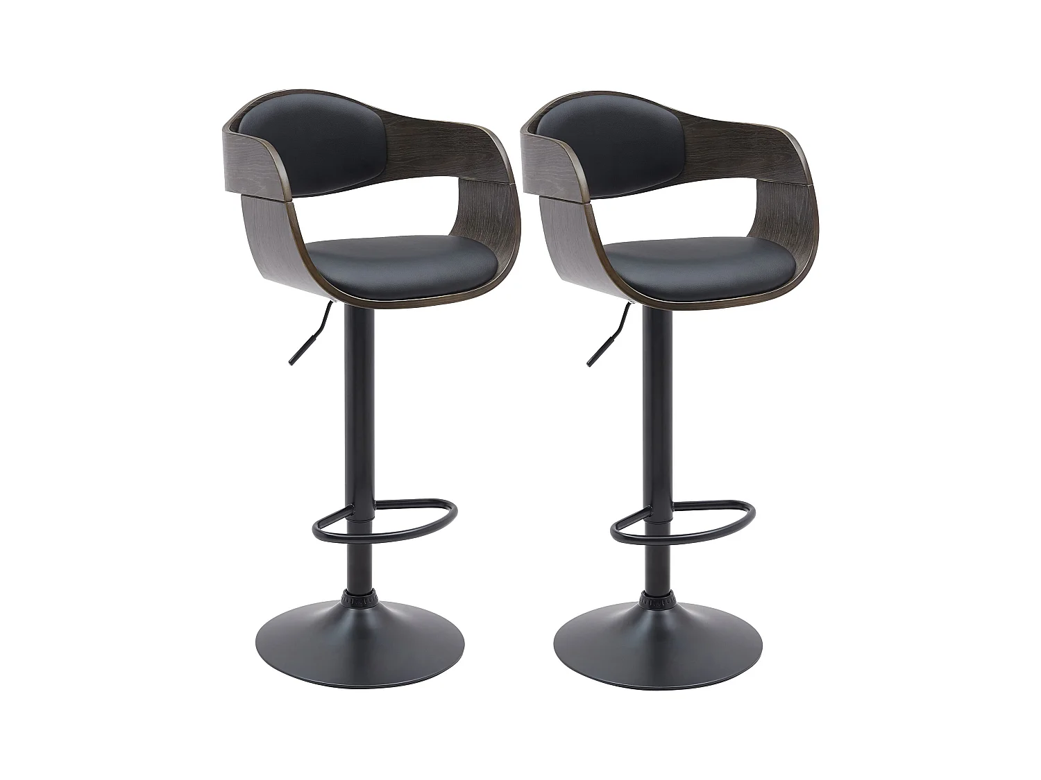 Lot de 2  Tabouret de bar - Similicuir - Noir / Gris - Kingston