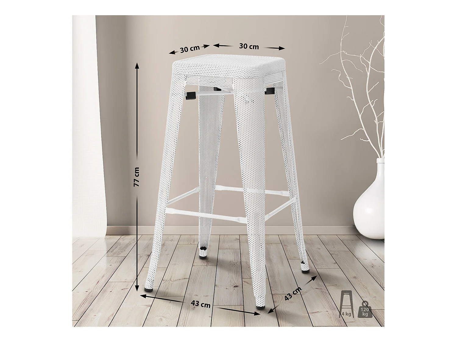 Lot de 4  Tabouret de bar - Métal - Blanc - Fletcher