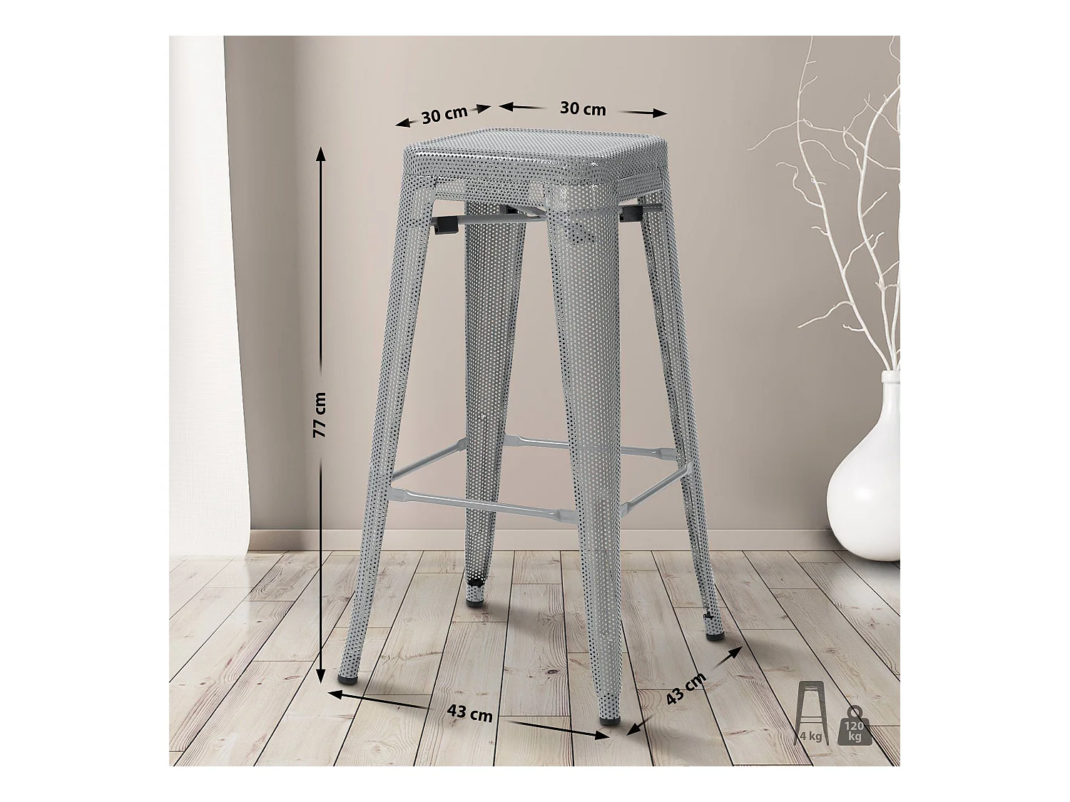Lot de 4  Tabouret de bar - Métal - Argent - Fletcher