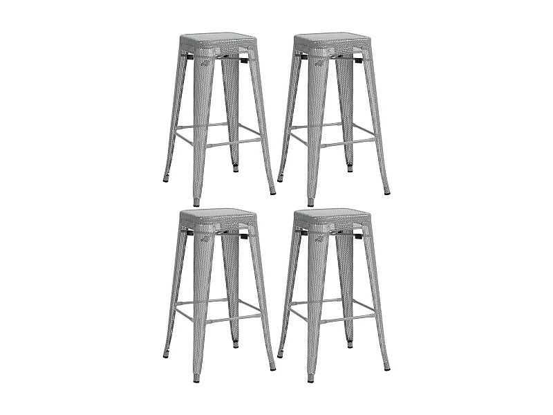 Lot de 4  Tabouret de bar - Métal - Argent - Fletcher
