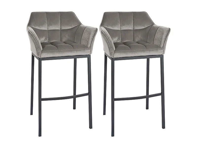 Lot de 2  Tabouret de bar - Velours - Gris - Damaso
