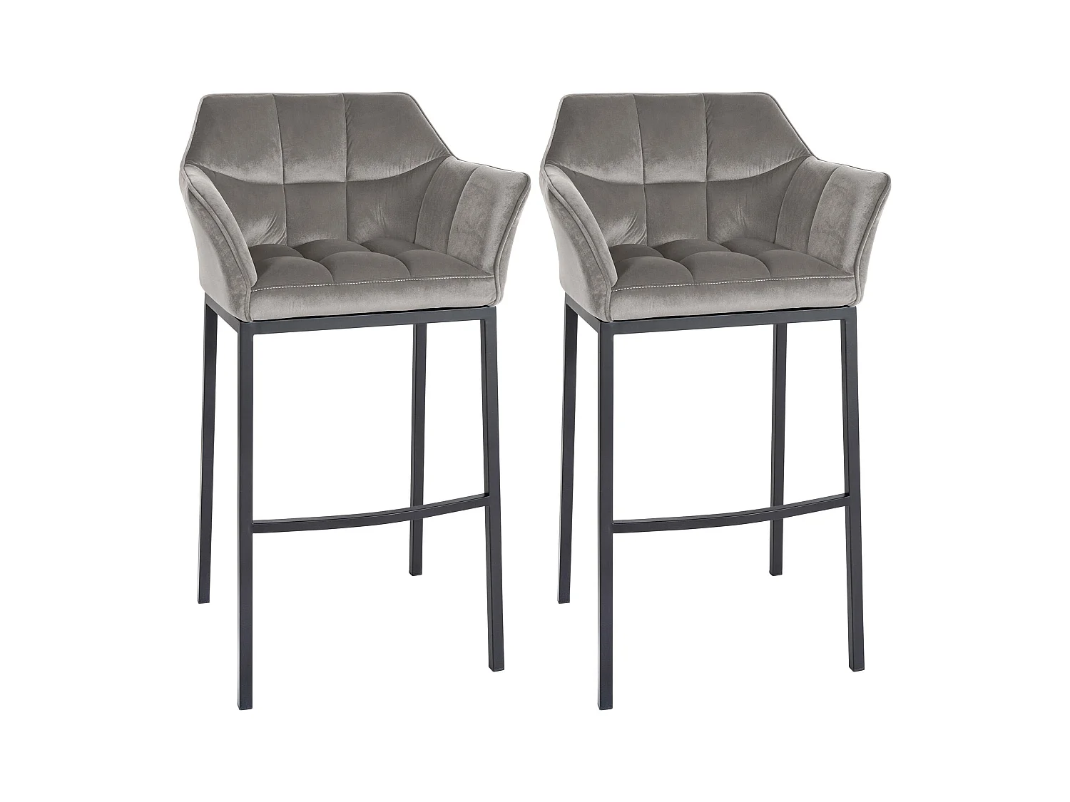 Lot de 2  Tabouret de bar - Velours - Gris - Damaso