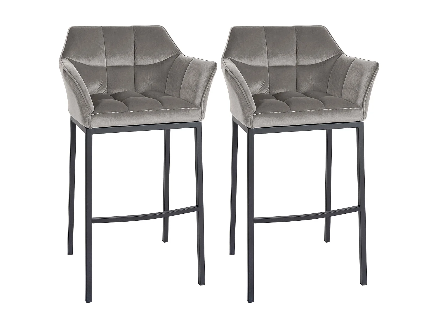 Lot de 2  Tabouret de bar - Velours - Gris - Damaso