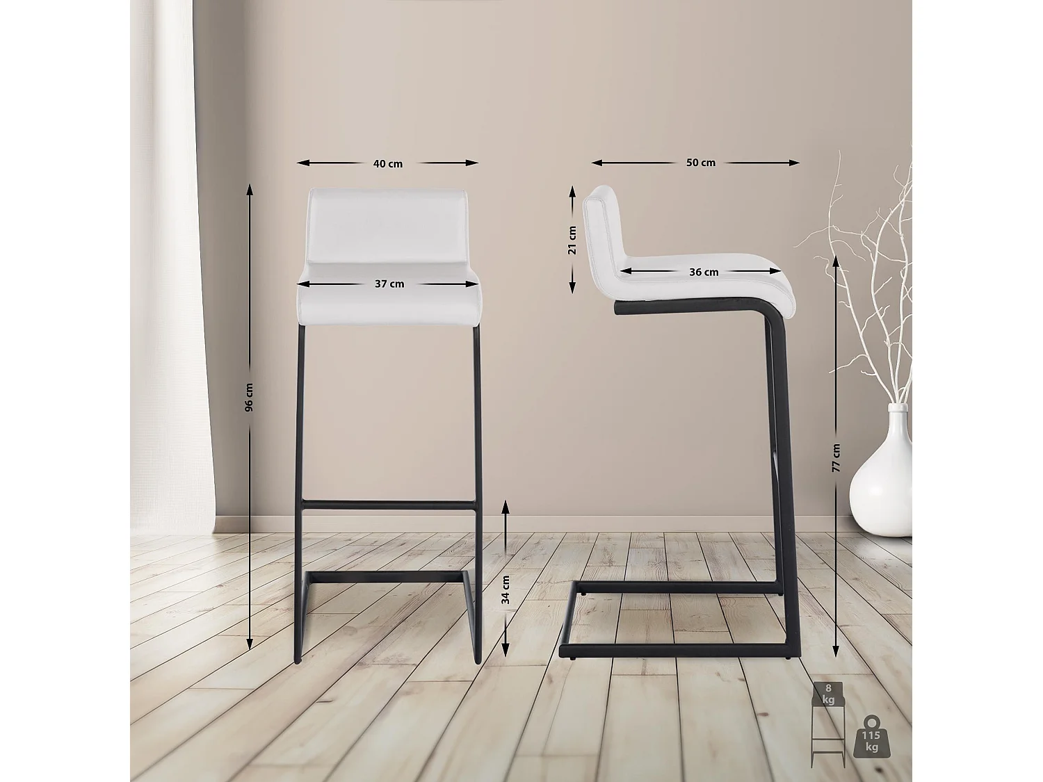 Tabouret de bar - Similicuir - Blanc - Newport