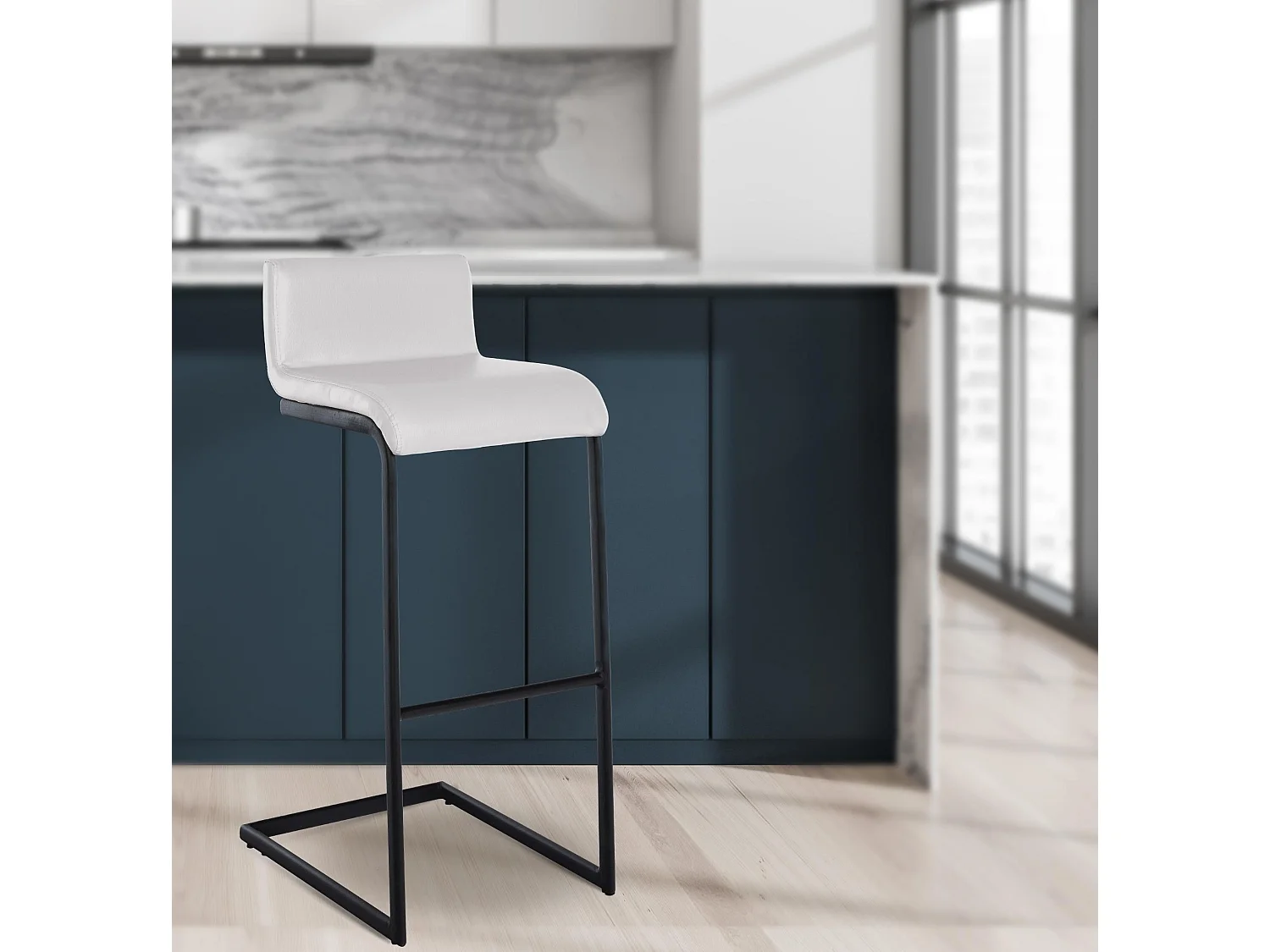 Tabouret de bar - Similicuir - Blanc - Newport