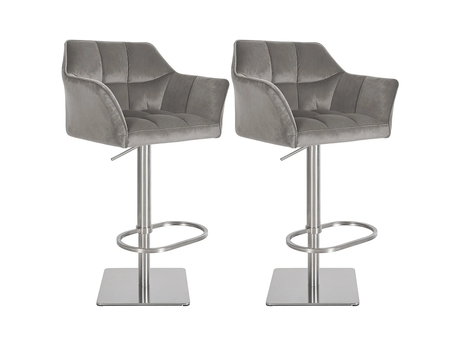 Lot de 2  Tabouret de bar - Velours - Gris - Damaso
