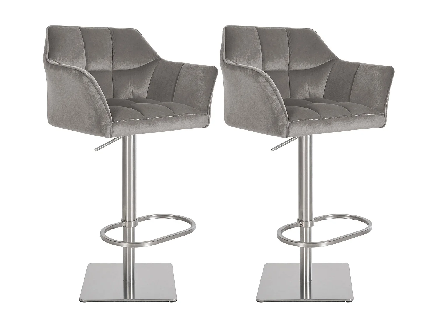 Lot de 2  Tabouret de bar - Velours - Gris - Damaso