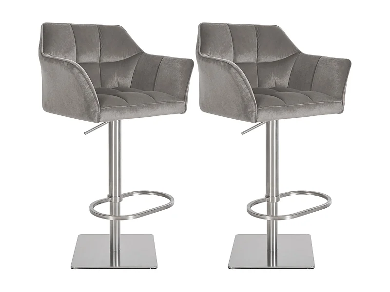 Lot de 2  Tabouret de bar - Velours - Gris - Damaso