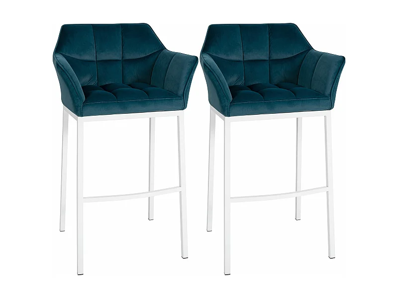 Lot de 2  Tabouret de bar - Velours - Vert - Damaso