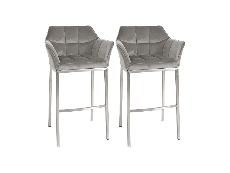 Lot de 2  Tabouret de bar - Velours - Gris - Damaso