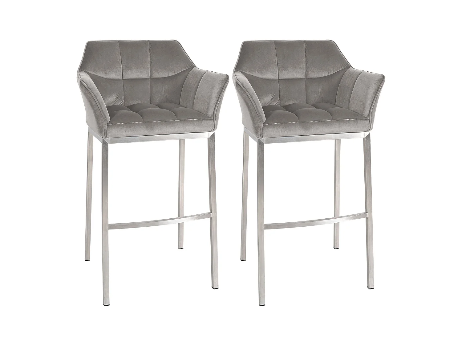 Lot de 2  Tabouret de bar - Velours - Gris - Damaso