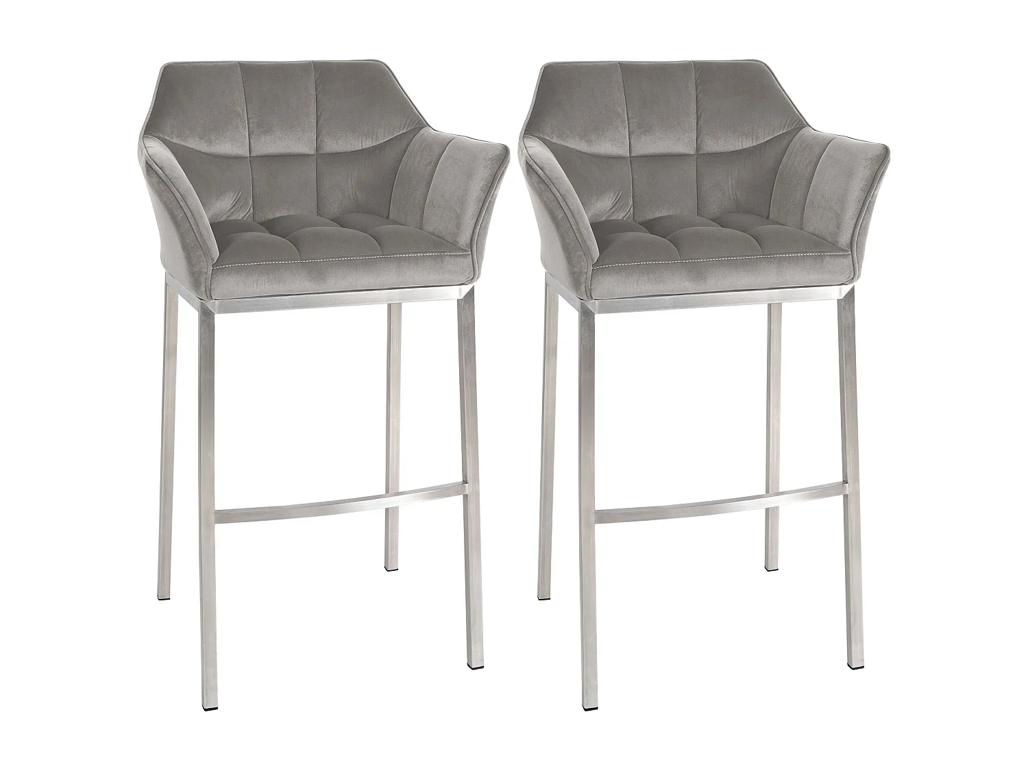 Lot de 2  Tabouret de bar - Velours - Gris - Damaso