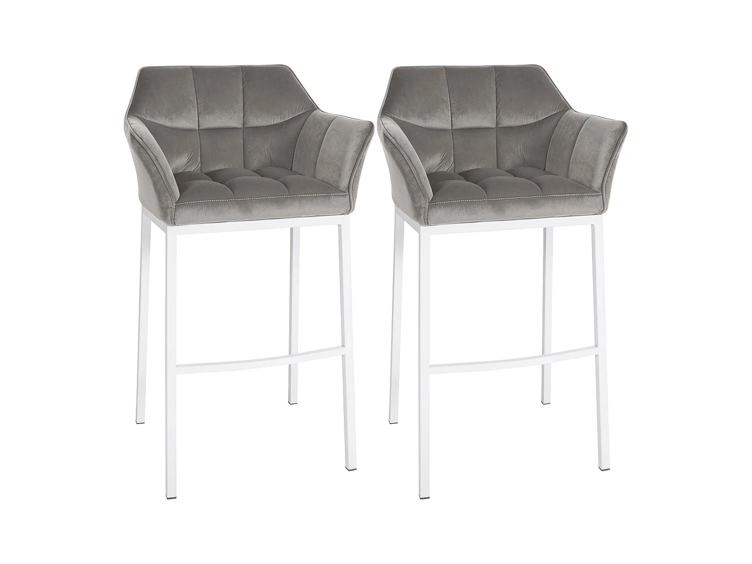 Lot de 2  Tabouret de bar - Velours - Gris - Damaso
