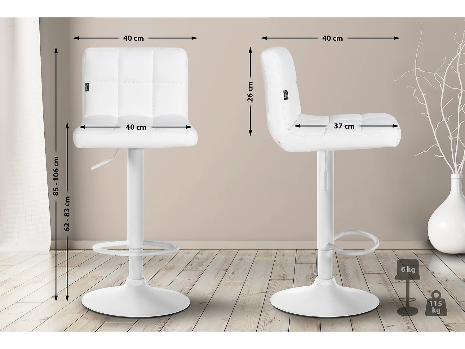 Lot de 4  Tabouret de bar - Similicuir - Blanc - Feni