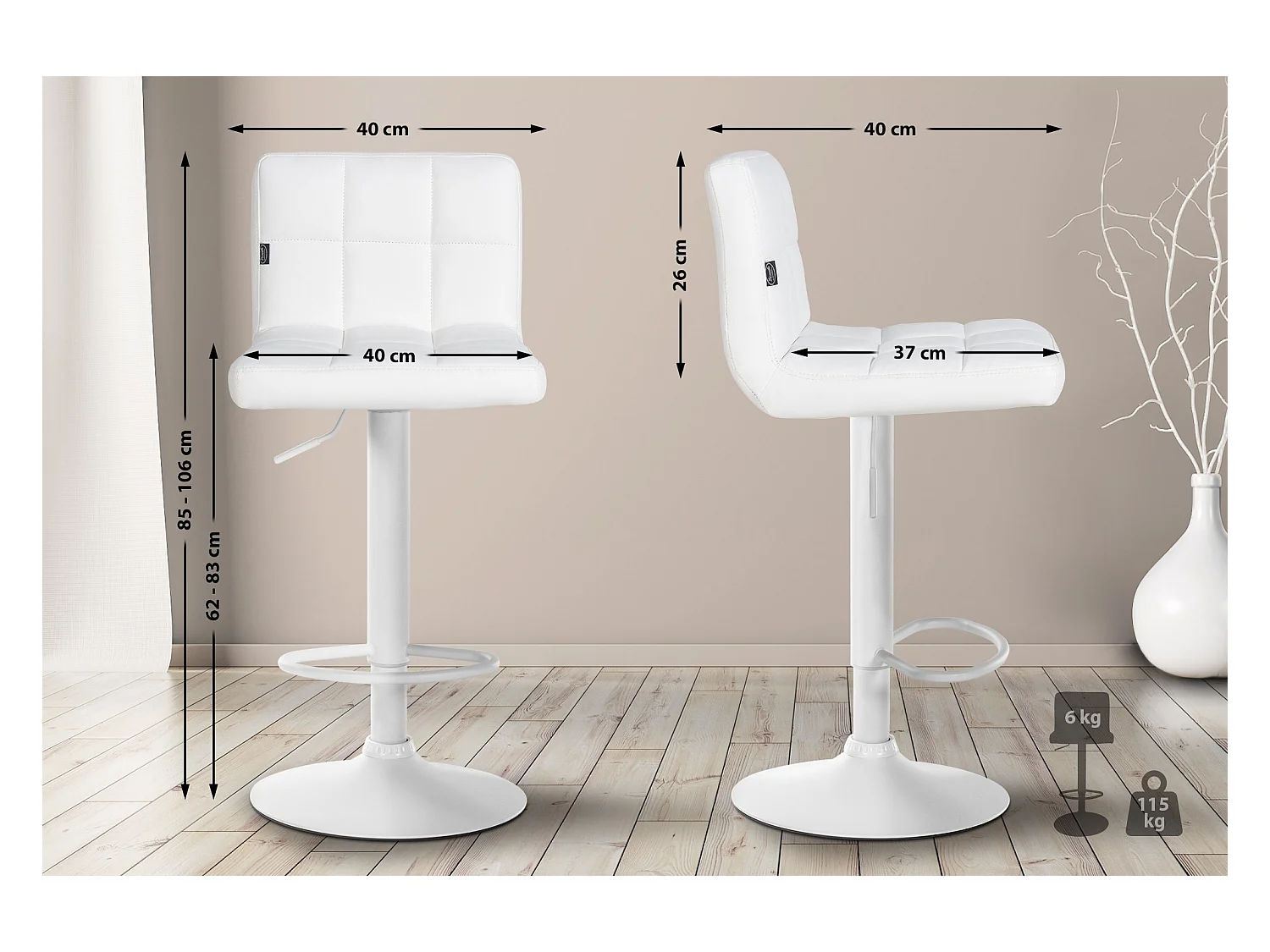 Lot de 2  Tabouret de bar - Similicuir & Blanc - Blanc - Feni