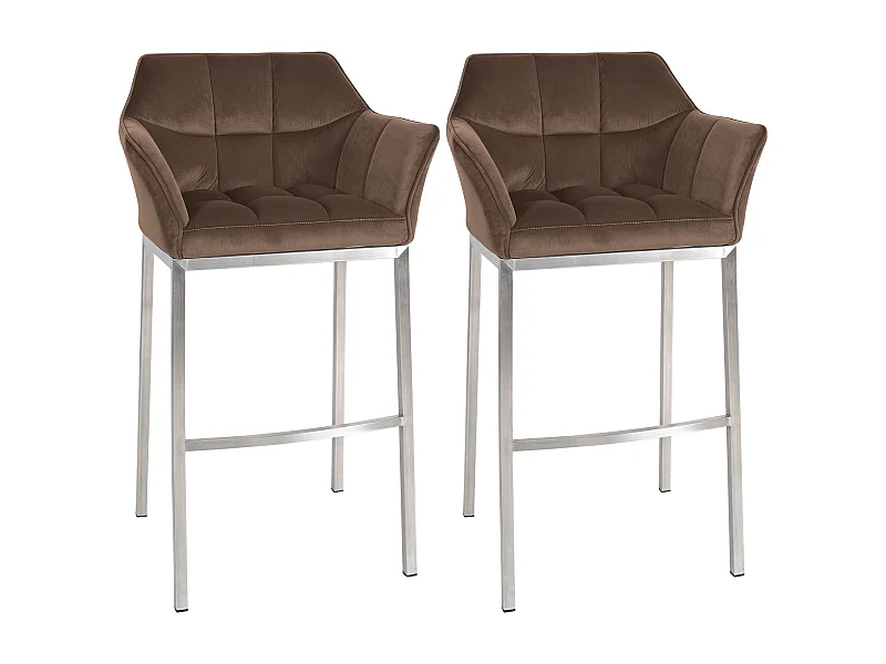 Lot de 2  Tabouret de bar - Velours - Marron - Damaso