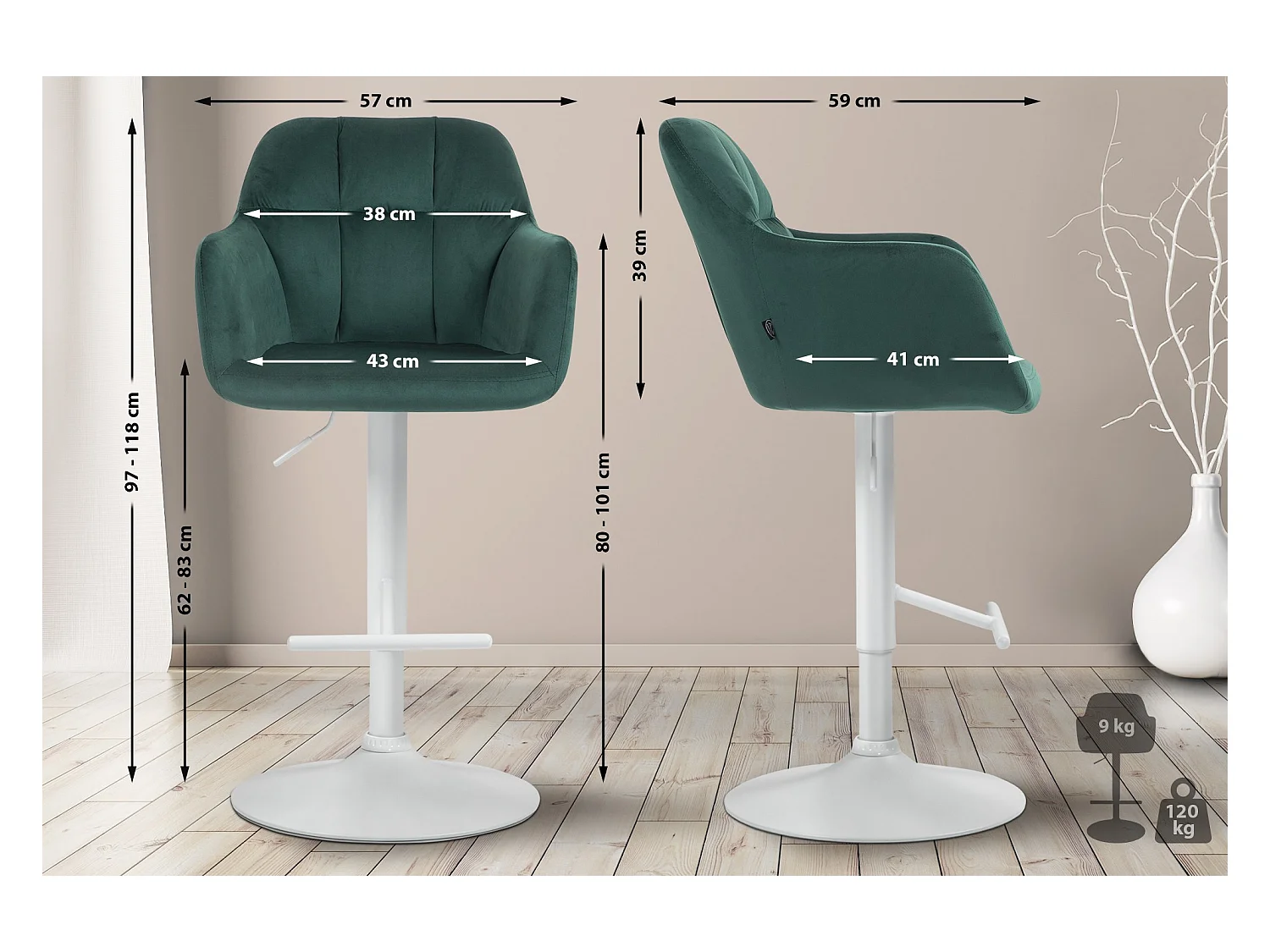 Tabouret de bar - Velours - Vert - Natoma