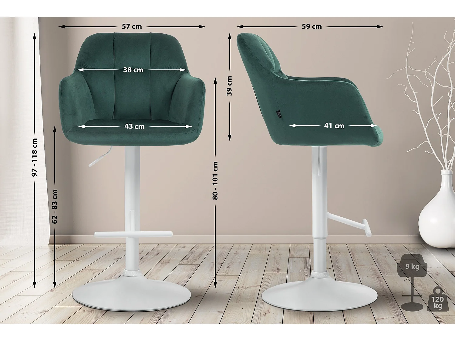 Tabouret de bar - Velours - Vert - Natoma